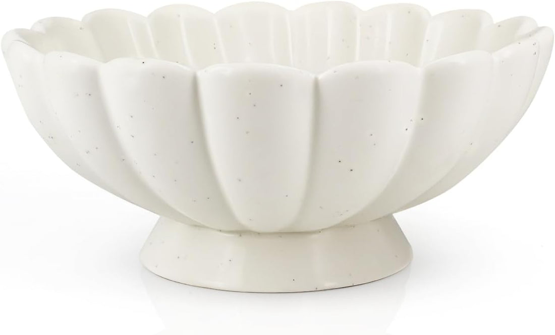 White Fluted Scalloped Ceramic Decorative Bowl – 8 inch - view 1